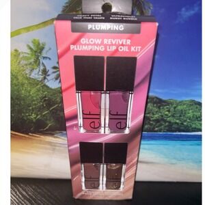 e.l.f. Glow Reviver Plumping Lip Oil Kit 4-Piece Set Heavy Petal Ultraviolet NEW